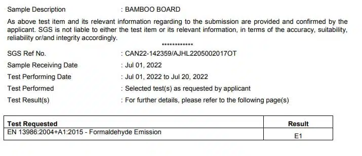 julybambu® formaldehyde emission report 3