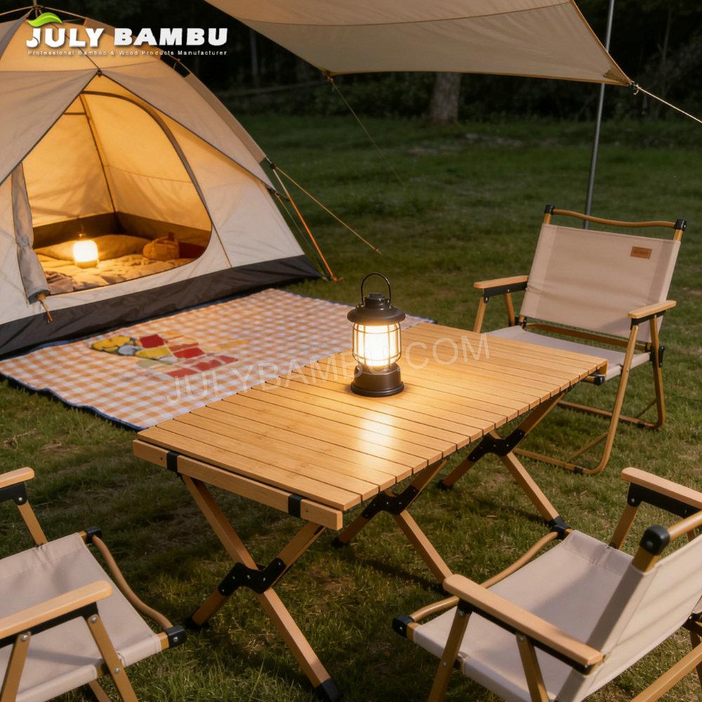 bamboo panel outdoor table egg roll table(1)